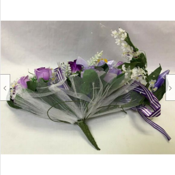 Purple Floral Bouquet Bridal Wedding Bridesmaid Set of 5 Artificial Flowers - Picture 3 of 11